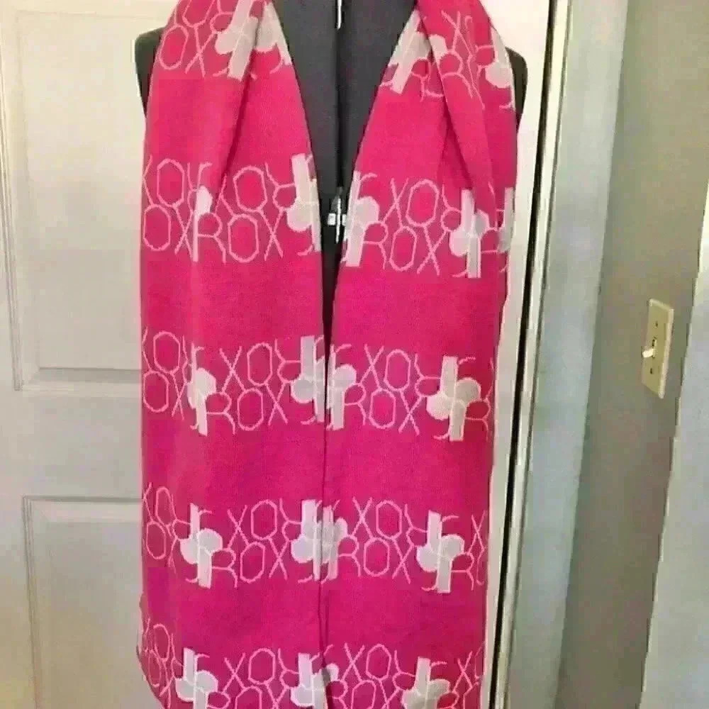 ROXY pink white fringeless scarf